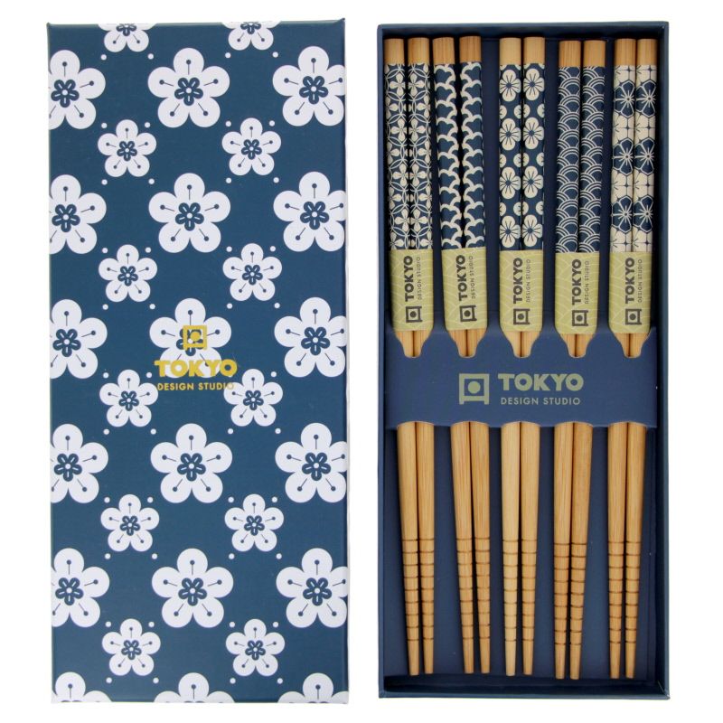 Coffret 5 paires de baguettes bleu indigo Tokyo Design Studio | SATSUKI
