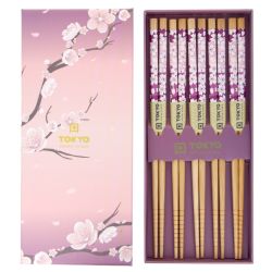 Coffret 5 paires de baguettes violet sakura