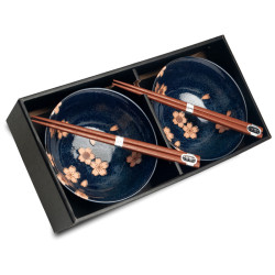 Coffret 2 bols & baguettes - Fleurs japonaises Ø15cm