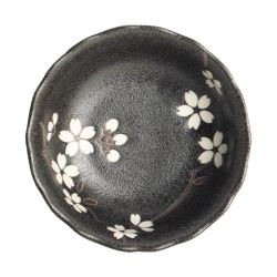 Coupelle creuse Sakura fleurs blanches - Noire