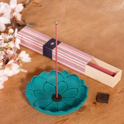 Porte-encens en fonte Iwachu - Fleur de lotus Turquoise Ø10,8cm