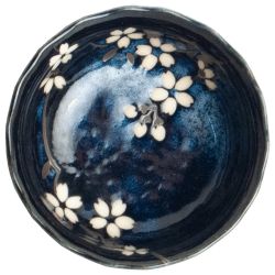 Coupelle creuse Sakura fleurs blanches - Bleue