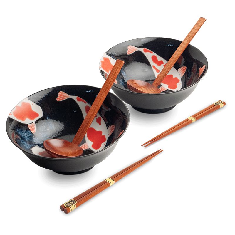 Coffret 2 Bols à ramen, baguettes & cuillères- Carpe koï Ø21cm