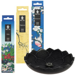 Porte-encens en fonte Iwachu et encens Koh Do Iris, Sakura et Prunier