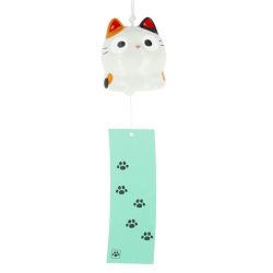 Cloche japonaise Furin en céramique - Chat blanc 6cm