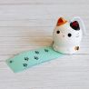 Japanese ceramic bell Furin - White cat 6cm