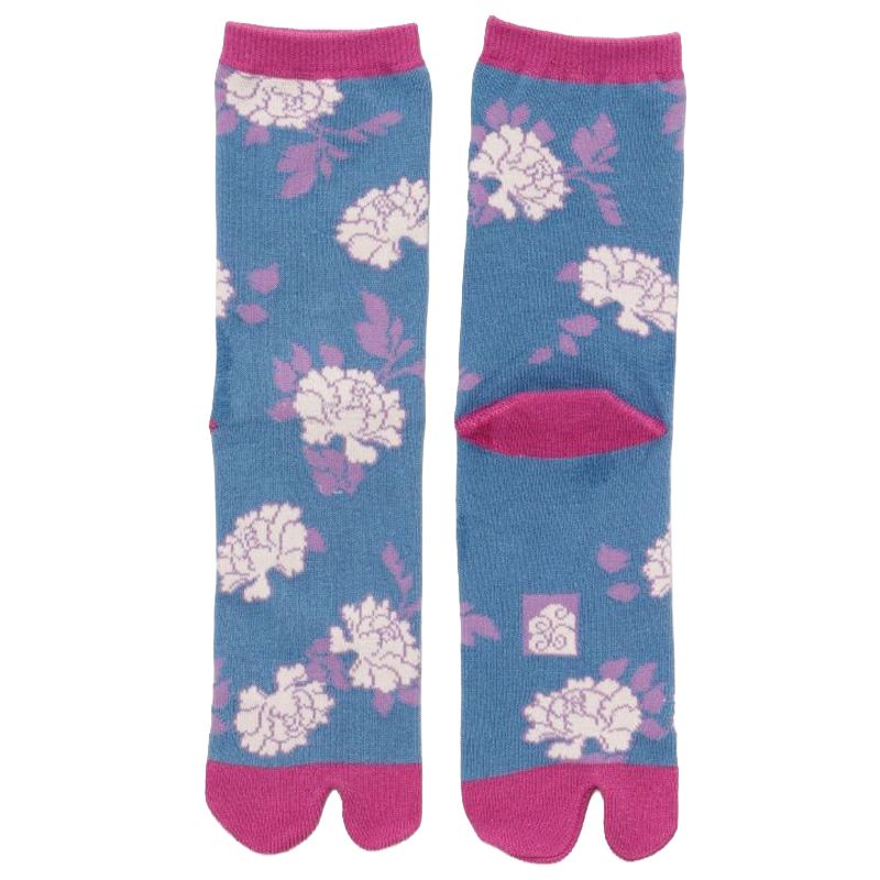 Chaussettes japonaises tabi - Pivoine, Bleu(37-39.5)