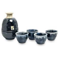 Coffret pour le saké : 4 tasses et 1 carafe - Bleu nuit