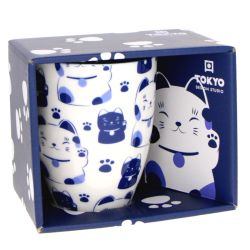 Tasse à thé avec poignée kawai - Maneki Neko Bleue