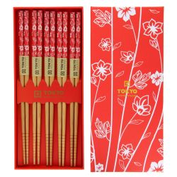 5 Pairs of Chopsticks giftset - Flowers & red
