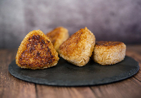 Yakionigiri: grilled rice balls with soy sauce and sesame seeds