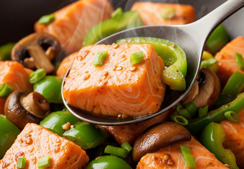 Sauté de saumon mariné à la sauce soja